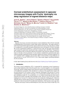 Corneal endothelium assessment in specular microscopy images with Fuchs'
  dystrophy via deep regression of signed distance maps