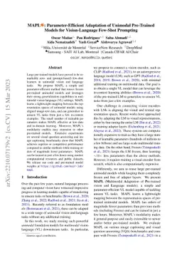 MAPL: Parameter-Efficient Adaptation of Unimodal Pre-Trained Models for
  Vision-Language Few-Shot Prompting