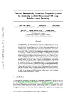 Towards Trustworthy Automatic Diagnosis Systems by Emulating Doctors'
  Reasoning with Deep Reinforcement Learning