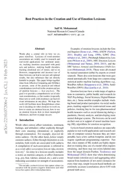 Best Practices in the Creation and Use of Emotion Lexicons
