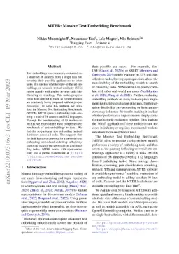 MTEB: Massive Text Embedding Benchmark