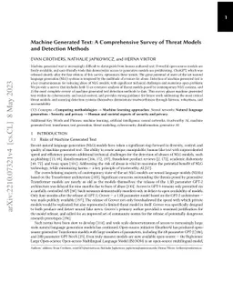 Machine Generated Text: A Comprehensive Survey of Threat Models and
  Detection Methods
