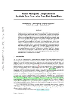 Secure Multiparty Computation for Synthetic Data Generation from
  Distributed Data