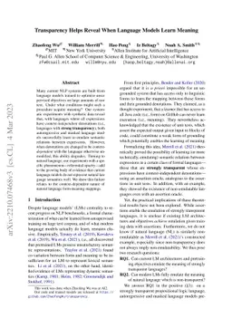 Transparency Helps Reveal When Language Models Learn Meaning