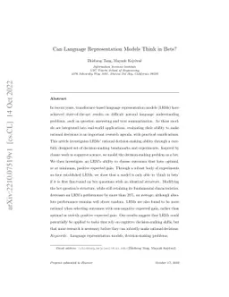 Can Language Representation Models Think in Bets?
