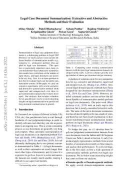 Legal Case Document Summarization: Extractive and Abstractive Methods
  and their Evaluation