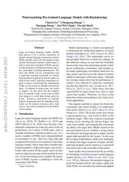 Watermarking Pre-trained Language Models with Backdooring