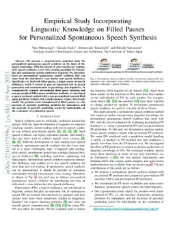 Empirical Study Incorporating Linguistic Knowledge on Filled Pauses for
  Personalized Spontaneous Speech Synthesis