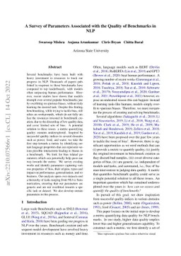 A Survey of Parameters Associated with the Quality of Benchmarks in NLP