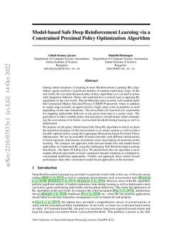 Model-based Safe Deep Reinforcement Learning via a Constrained Proximal
  Policy Optimization Algorithm
