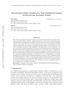 Decentralized Policy Gradient for Nash Equilibria Learning of
  General-sum Stochastic Games