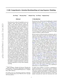 CAB: Comprehensive Attention Benchmarking on Long Sequence Modeling