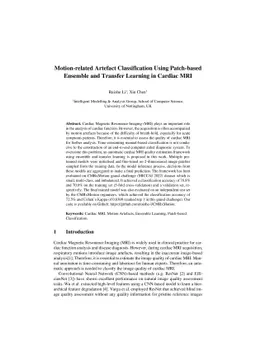 Motion-related Artefact Classification Using Patch-based Ensemble and
  Transfer Learning in Cardiac MRI