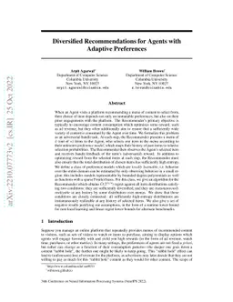 Diversified Recommendations for Agents with Adaptive Preferences
