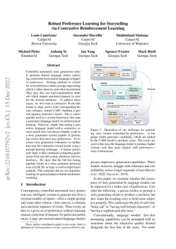 Robust Preference Learning for Storytelling via Contrastive
  Reinforcement Learning