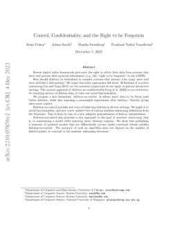 Control, Confidentiality, and the Right to be Forgotten