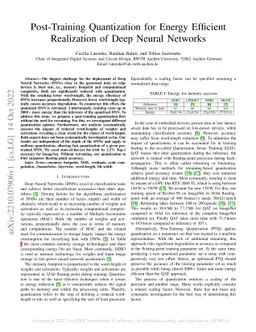 Post-Training Quantization for Energy Efficient Realization of Deep
  Neural Networks