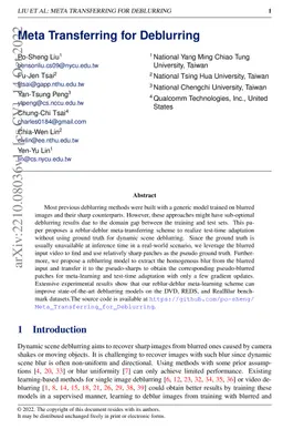 Meta Transferring for Deblurring