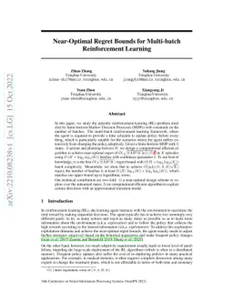 Near-Optimal Regret Bounds for Multi-batch Reinforcement Learning