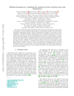 Machine-Learning Love: classifying the equation of state of neutron
  stars with Transformers