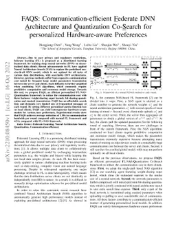 FAQS: Communication-efficient Federate DNN Architecture and Quantization
  Co-Search for personalized Hardware-aware Preferences