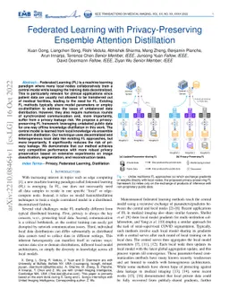 Federated Learning with Privacy-Preserving Ensemble Attention
  Distillation