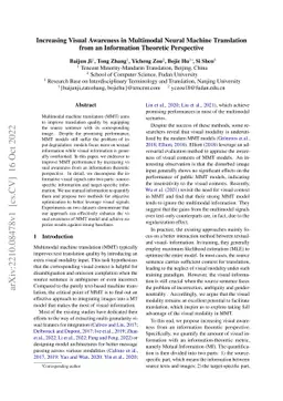 Increasing Visual Awareness in Multimodal Neural Machine Translation
  from an Information Theoretic Perspective