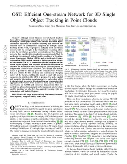 OST: Efficient One-stream Network for 3D Single Object Tracking in Point
  Clouds