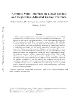 Anytime-Valid Linear Models and Regression Adjusted Causal Inference in
  Randomized Experiments