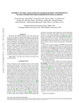 SUPERB @ SLT 2022: Challenge on Generalization and Efficiency of
  Self-Supervised Speech Representation Learning