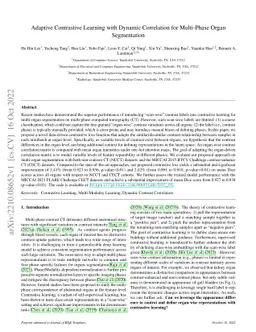 Adaptive Contrastive Learning with Dynamic Correlation for Multi-Phase
  Organ Segmentation