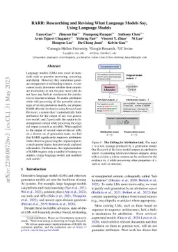 RARR: Researching and Revising What Language Models Say, Using Language
  Models