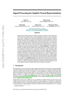 Signal Processing for Implicit Neural Representations