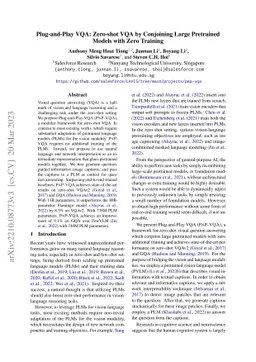 Plug-and-Play VQA: Zero-shot VQA by Conjoining Large Pretrained Models
  with Zero Training