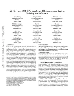 Merlin HugeCTR: GPU-accelerated Recommender System Training and
  Inference