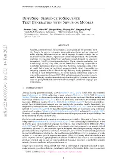 DiffuSeq: Sequence to Sequence Text Generation with Diffusion Models