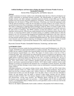 Artificial Intelligence and Innovation to Reduce the Impact of Extreme
  Weather Events on Sustainable Production