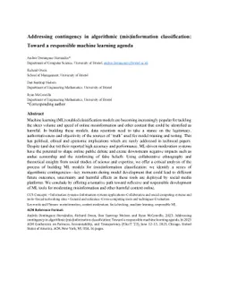 Addressing contingency in algorithmic (mis)information classification:
  Toward a responsible machine learning agenda