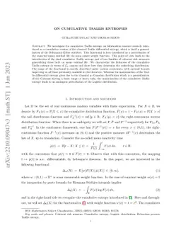 On cumulative Tsallis entropies
