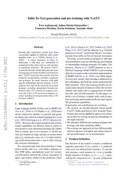 Table-To-Text generation and pre-training with TabT5