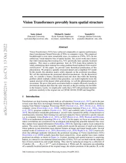 Vision Transformers provably learn spatial structure