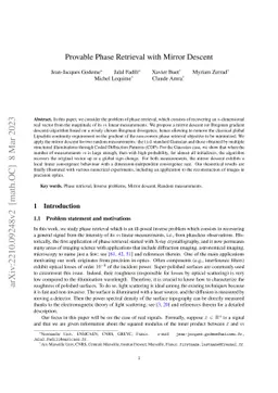 Provable Phase Retrieval with Mirror Descent