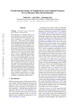 Transferring Knowledge via Neighborhood-Aware Optimal Transport for
  Low-Resource Hate Speech Detection