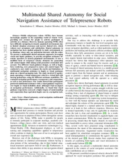 Multimodal Shared Autonomy for Social Navigation Assistance of
  Telepresence Robots