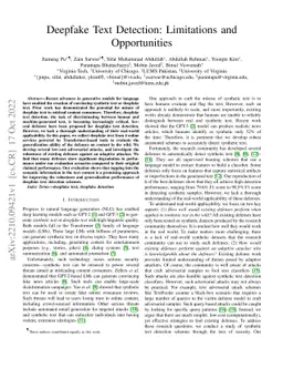 Deepfake Text Detection: Limitations and Opportunities