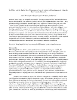 Jo Wilder and the Capitol Case: A taxonomy of uses for a historical
  inquiry game in 4th grade Classrooms in Wisconsin