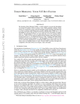 Token Merging: Your ViT But Faster