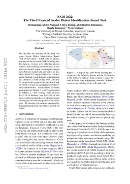 NADI 2022: The Third Nuanced Arabic Dialect Identification Shared Task
