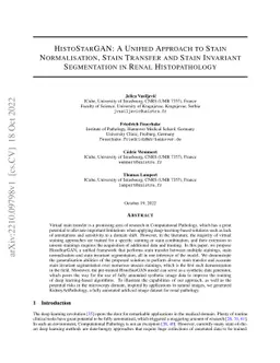 HistoStarGAN: A Unified Approach to Stain Normalisation, Stain Transfer
  and Stain Invariant Segmentation in Renal Histopathology