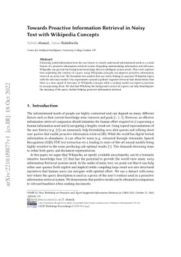 Towards Proactive Information Retrieval in Noisy Text with Wikipedia
  Concepts